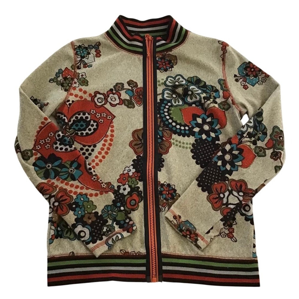 Monte Milano Womens Floral Paisley Zip Up Jacket Sz S Coquette Girl Beach Fall